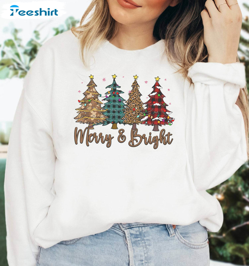 Merry And Bright Funny Shirt, Christmas Unisex Hoodie Crewneck