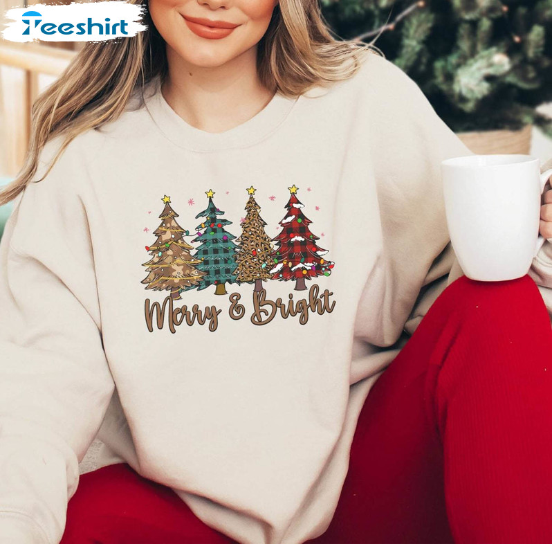 Merry And Bright Funny Shirt, Christmas Unisex Hoodie Crewneck