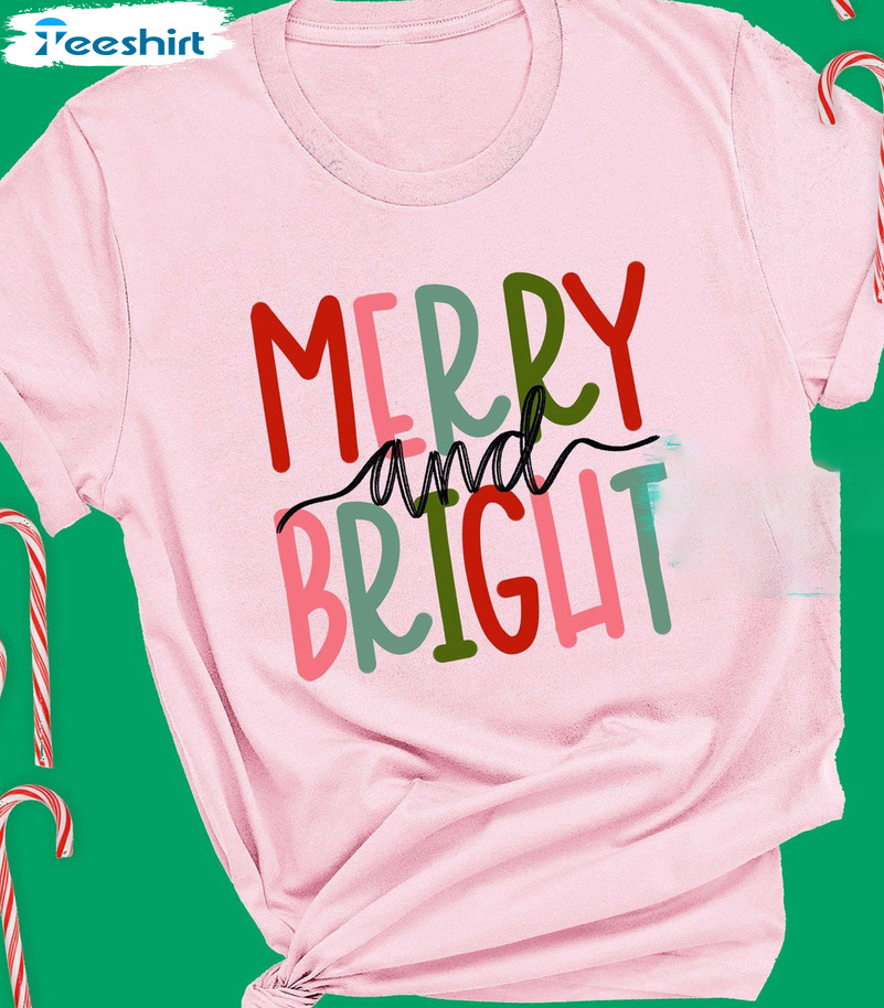 Merry And Bright Shirt – Christmas Holiday Sweatshirt Crewneck