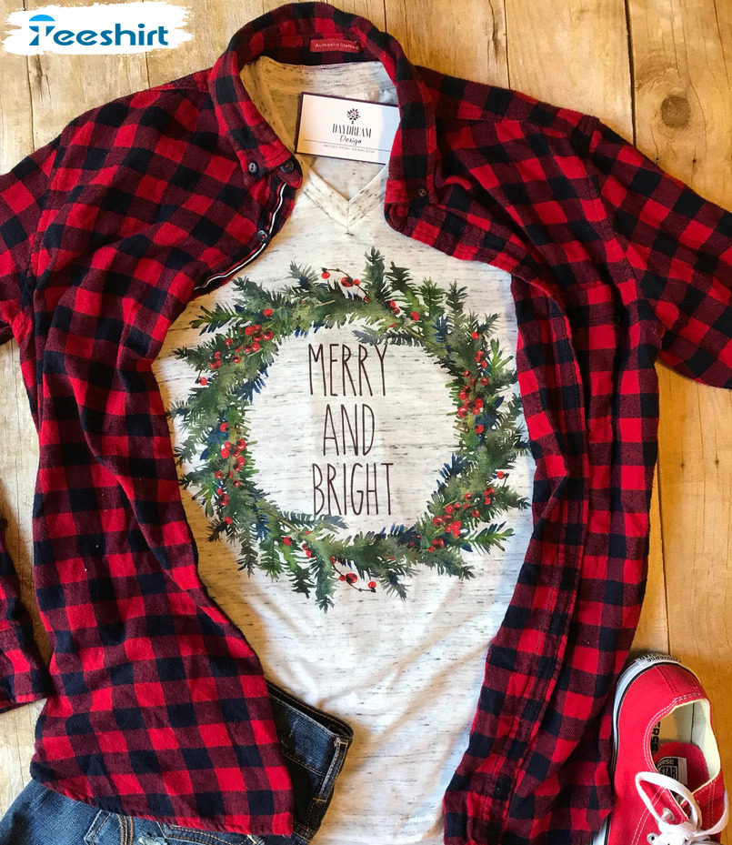 Merry And Bright Shirt – Christmas Tree Trendy Sweatshirt Long Sleeve