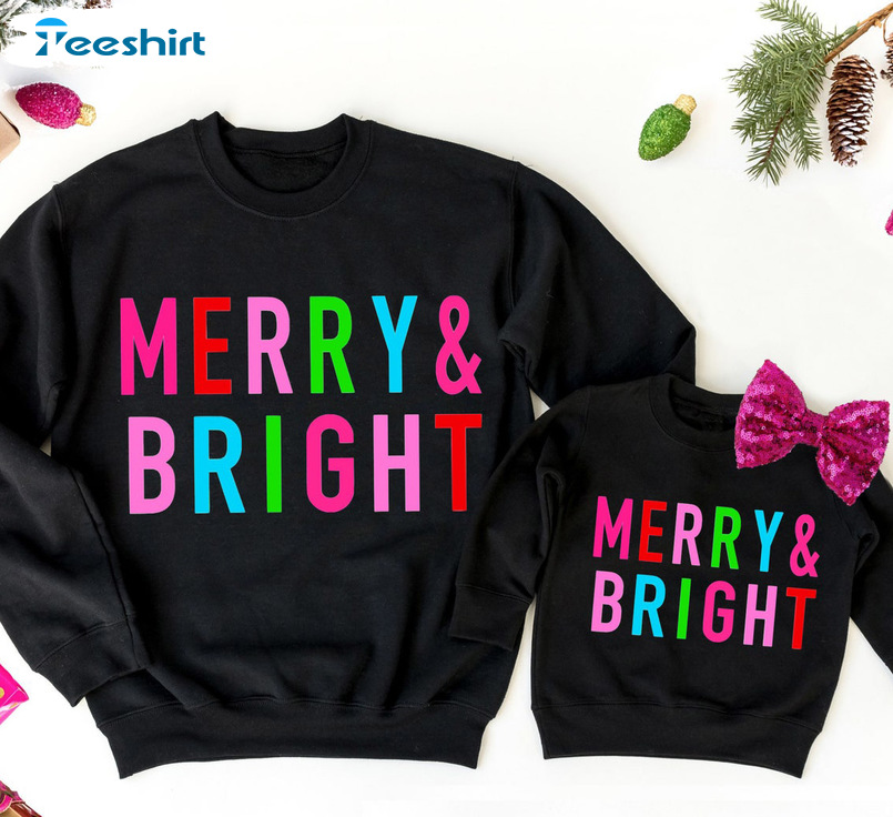 Merry And Bright Sweatshirt – Christmas Colorful Design Crewneck Tank Top