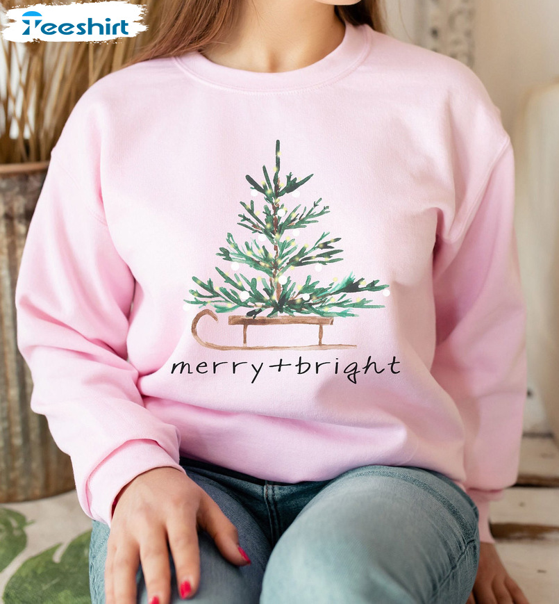 Merry And Bright Sweatshirt – Christmas Tree Sweater Unisex Hoodie