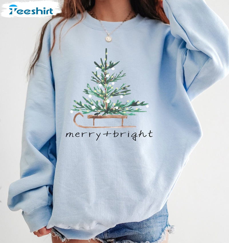 Merry And Bright Sweatshirt – Christmas Tree Sweater Unisex Hoodie