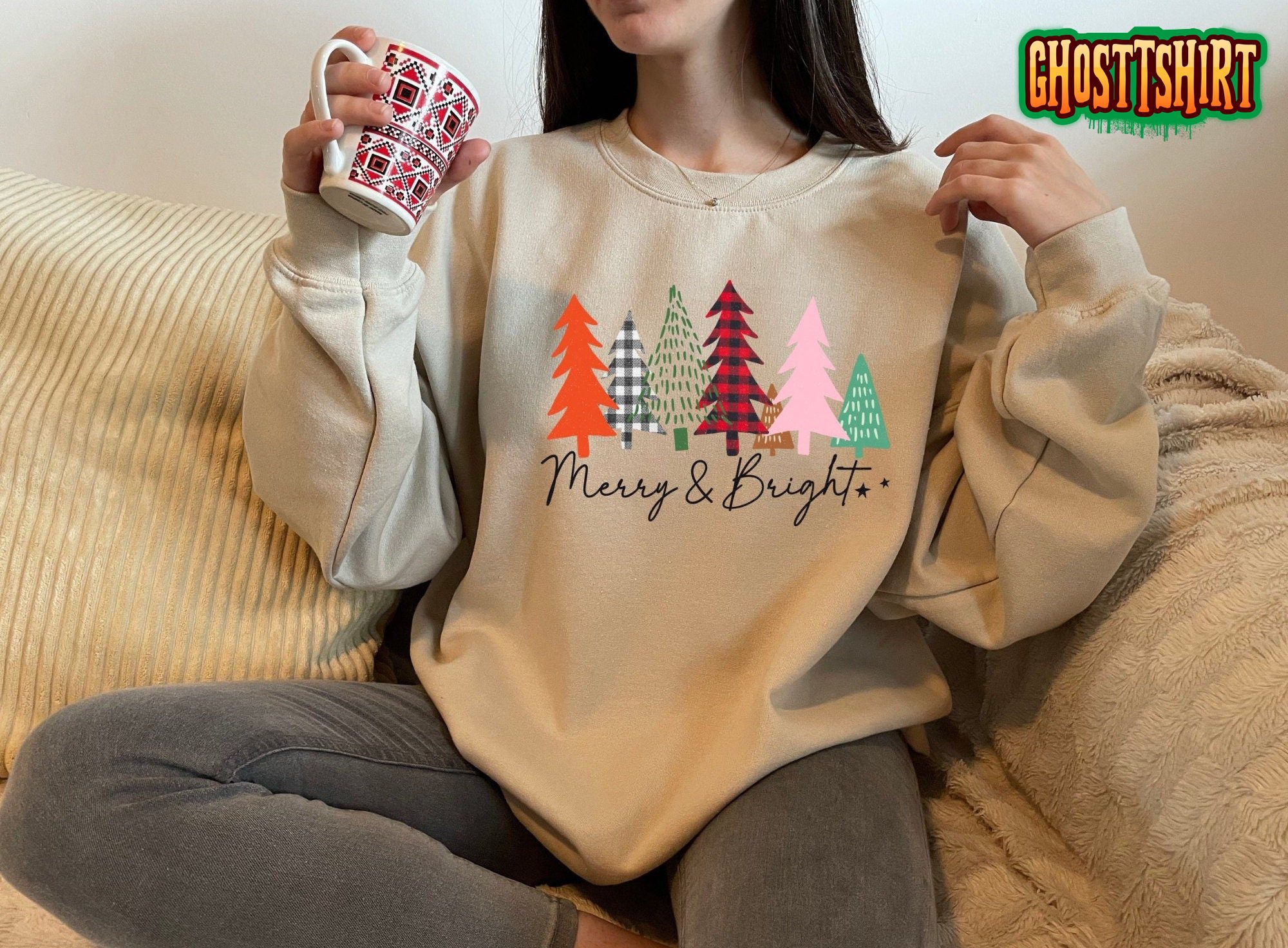 Merry Bright Christmas Tree Sweatshirt