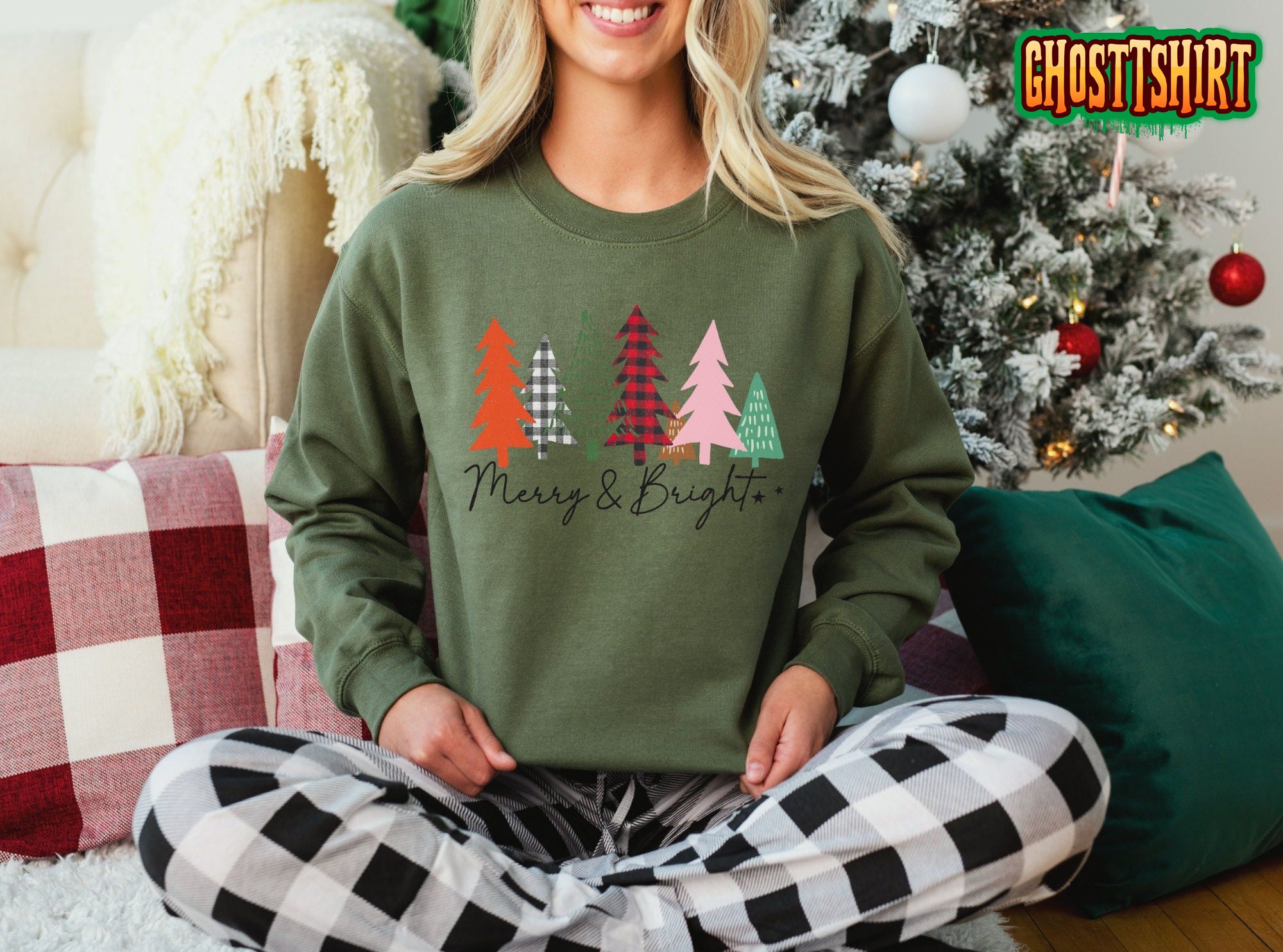 Merry Bright Christmas Tree Sweatshirt