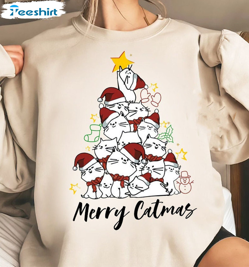 Merry Catmas Christmas Shirt – Cute Christmas Tree Short Sleeve Tee Tops