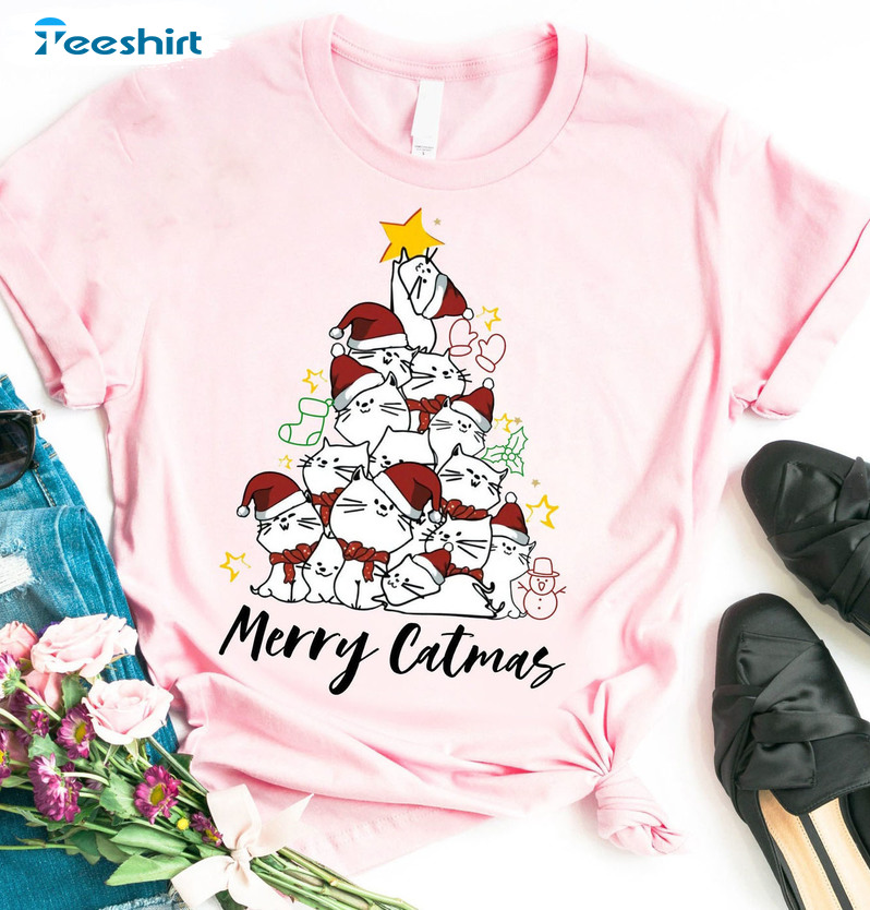 Merry Catmas Christmas Shirt – Cute Christmas Tree Short Sleeve Tee Tops