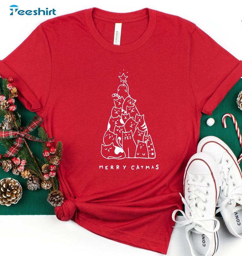 Merry Catmas Shirt – Funny Christmas Tree Sweatshirt Long Sleeve