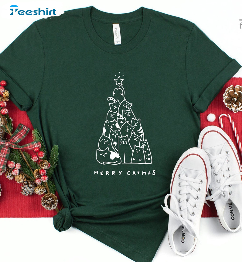 Merry Catmas Shirt – Funny Christmas Tree Sweatshirt Long Sleeve