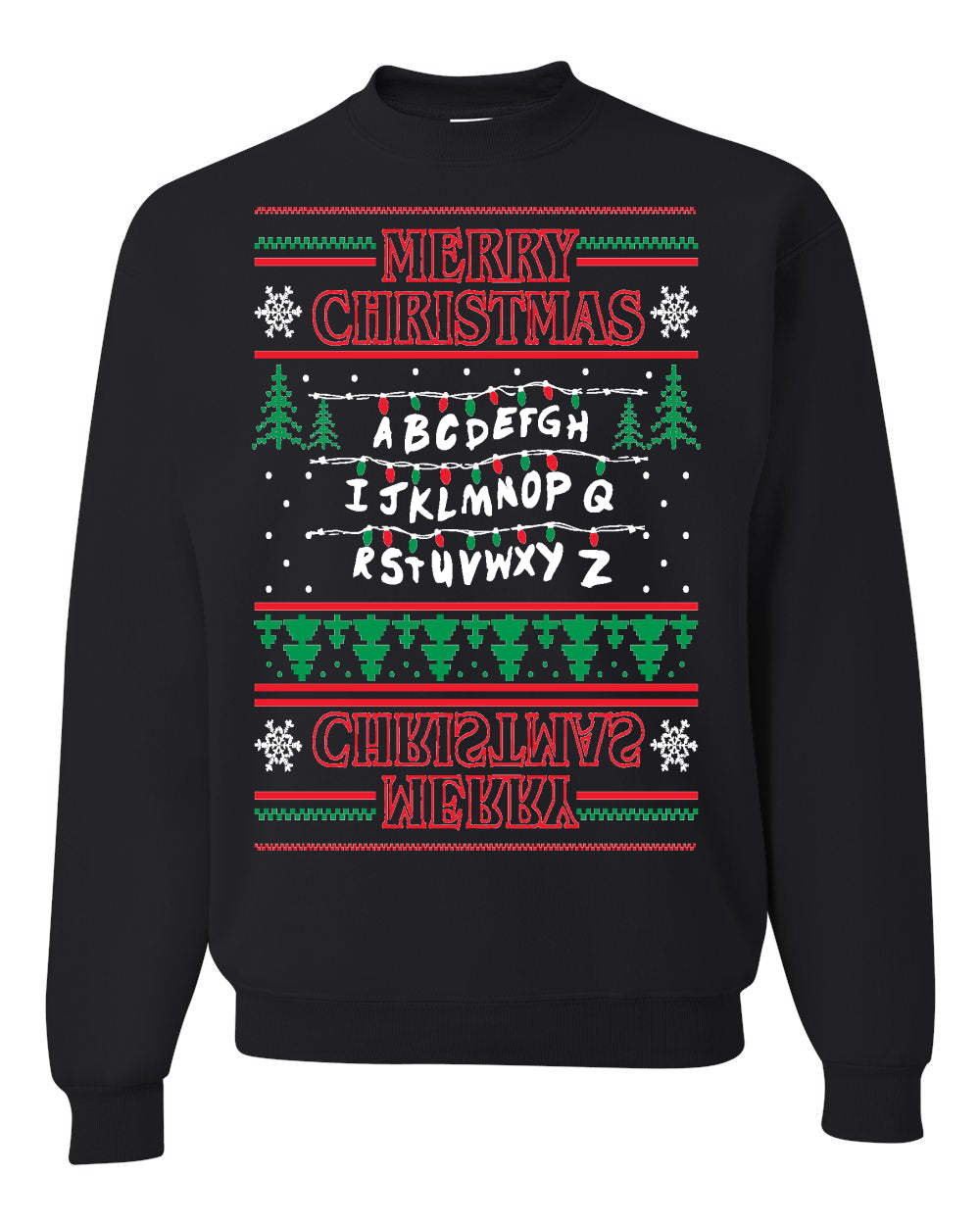 Merry Christmas Alphabet A-Z Christmas lights Ugly Christmas Sweater Unisex Crewneck Graphic Sweatshirt- Best Christmas Gifts 2023