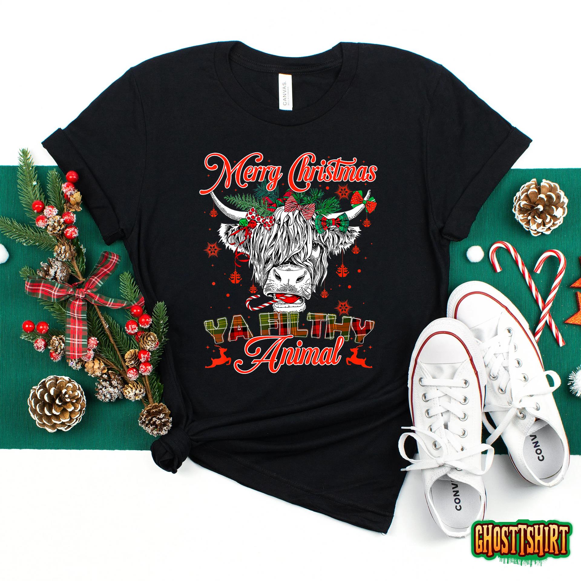 Merry Christmas Animal Highland Cow Heifer Sweatshirt