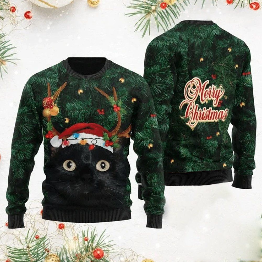 Merry Christmas Black Cat Ugly Christmas Sweater | For Men & Women | Adult | US1276- Best Christmas Gifts 2023