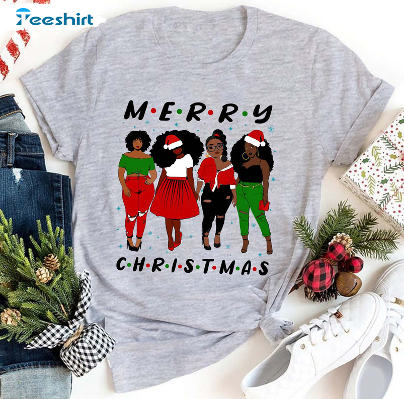 Merry Christmas Black Girl Shirt, Hristmas Afro Messy Bun Unisex T-shirt Sweater