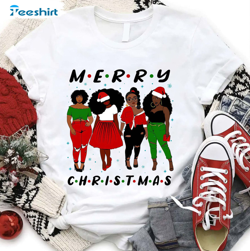 Merry Christmas Black Girl Shirt, Hristmas Afro Messy Bun Unisex T-shirt Sweater