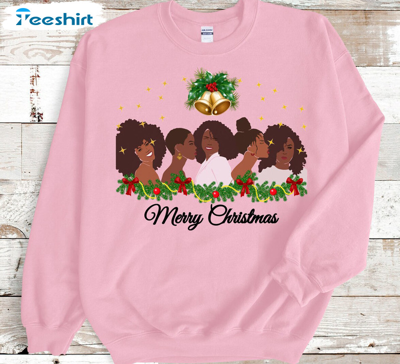 Merry Christmas Black Girl Shirt, Santa Black Girl Crewneck Hoodie