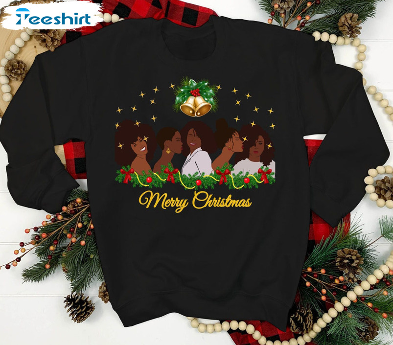 Merry Christmas Black Girl Shirt, Santa Black Girl Crewneck Hoodie