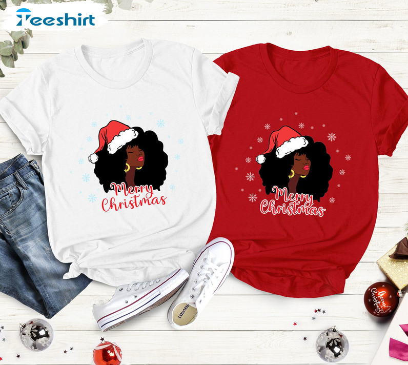 Merry Christmas Black Girl Vintage Crewneck, Unisex T-shirt