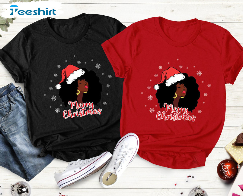 Merry Christmas Black Girl Vintage Crewneck, Unisex T-shirt