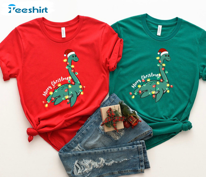 Merry Christmas Dinosaur Shirt, Xmas Cute Dinosaur Unisex Hoodie Tee Tops