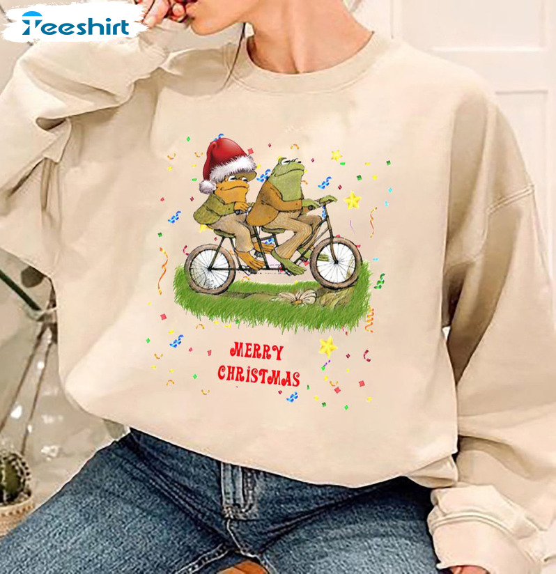 Merry Christmas Frog And Toad By Bike Shirt, Vintage Unisex Hoodie Long Sleeve