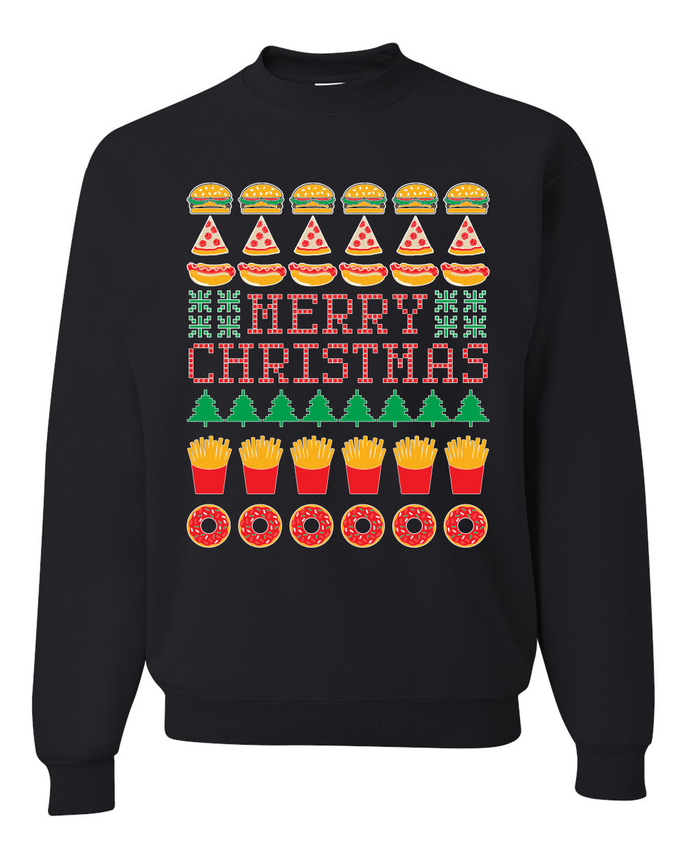 Merry Christmas Funny Junk Food Desert Foods Pizza Burger French Fries Merry Ugly Christmas Sweater- Best Christmas Gifts 2023