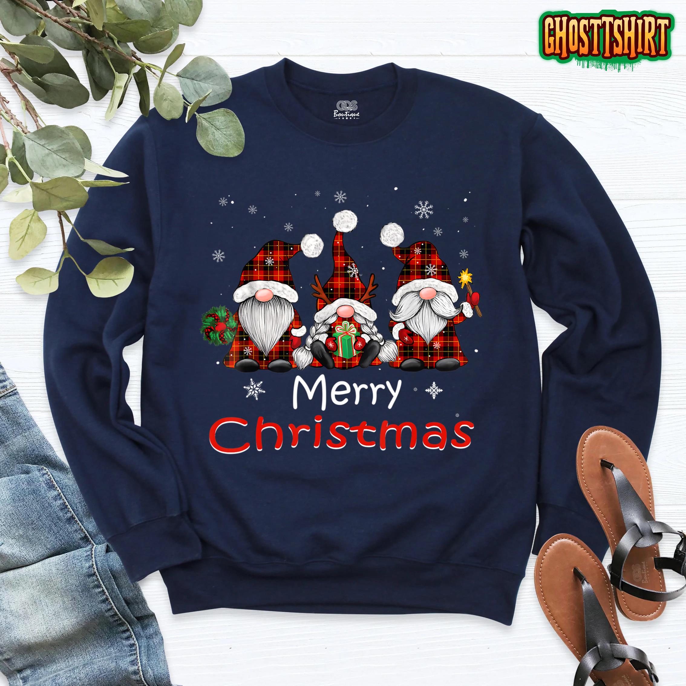 Merry Christmas Gnomes Shirt Buffalo Red Plaid for Men Women Sweatshirt