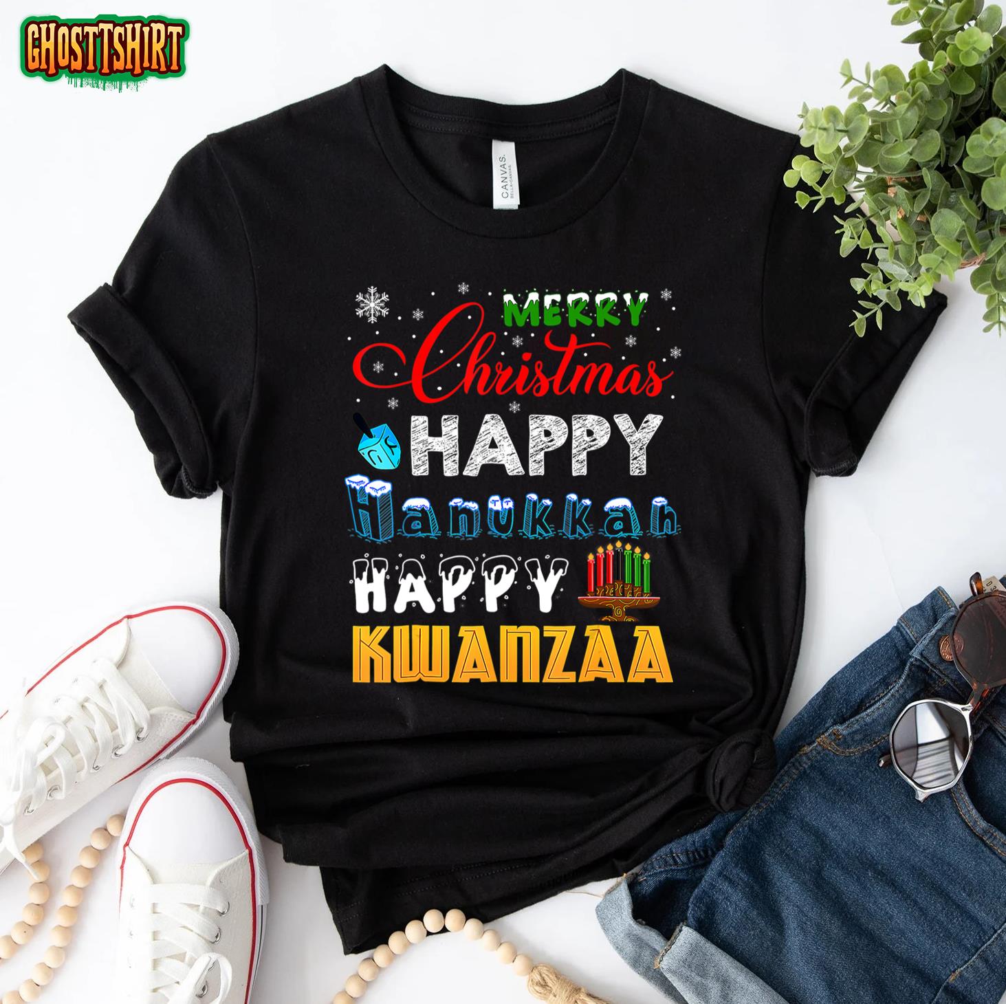 Merry Christmas Happy Hanukkah Happy Kwanzaa T-Shirt