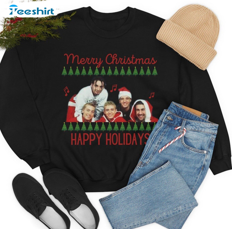 Merry Christmas Happy Holidays Shirt – N’Sync Christmas Short Sleeve Sweater