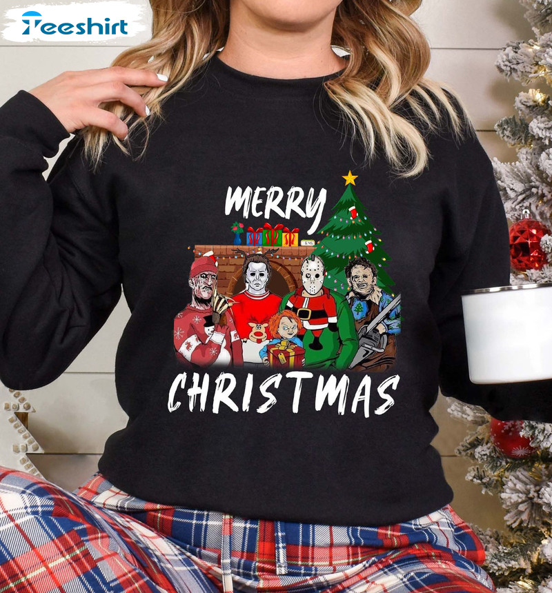 Merry Christmas Horror Characters Shirt – Michael Freddy Jason Chucky Unisex T-shirt Sweater