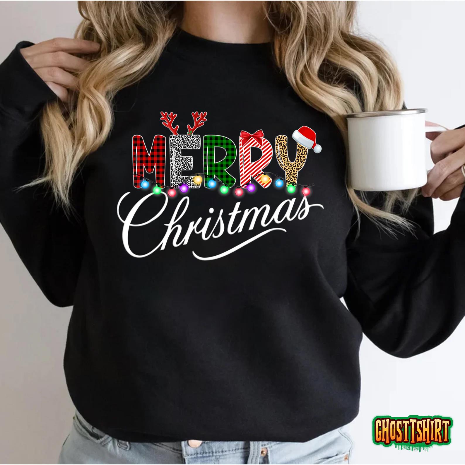 Merry Christmas Leopard Buffalo Red Plaid For Men Women Sweatshirt