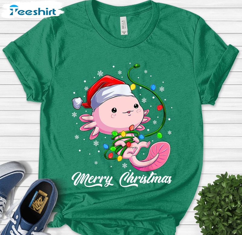 Merry Christmas Santa Axolotl Shirt, Funny Christmas Unisex Hoodie Crewneck