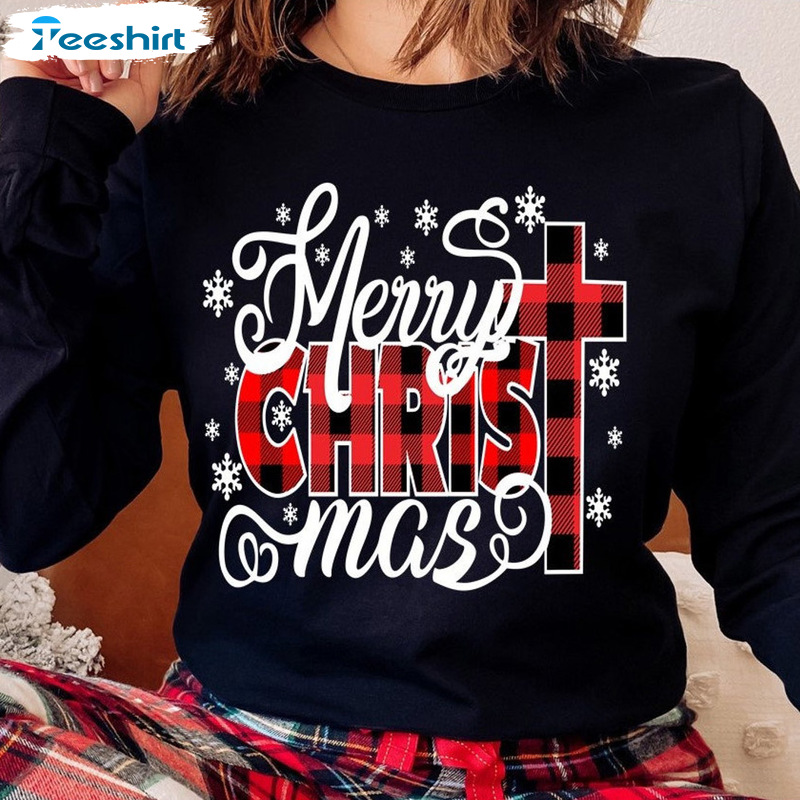 Merry Christmas Shirt – Buffalo Plaid Christmas Unisex Hoodie Sweatshirt