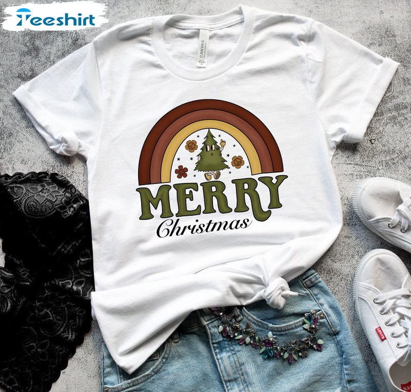 Merry Christmas Shirt, Christmas Rainbow Sweater Unisex Hoodie