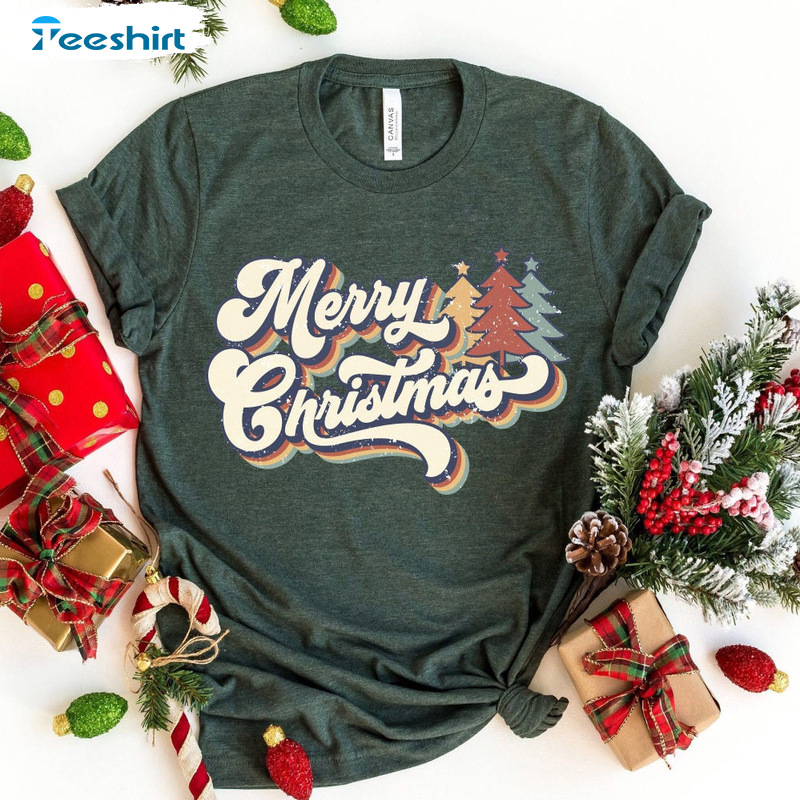 Merry Christmas Shirt – Colorful Christmas Tree Sweatshirt Crewneck