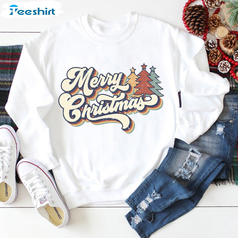 Merry Christmas Shirt – Colorful Christmas Tree Sweatshirt Crewneck