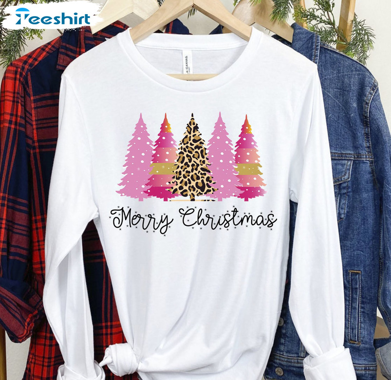 Merry Christmas Shirt, Leopard Christmas Tree Unisex T-shirt Long Sleeve