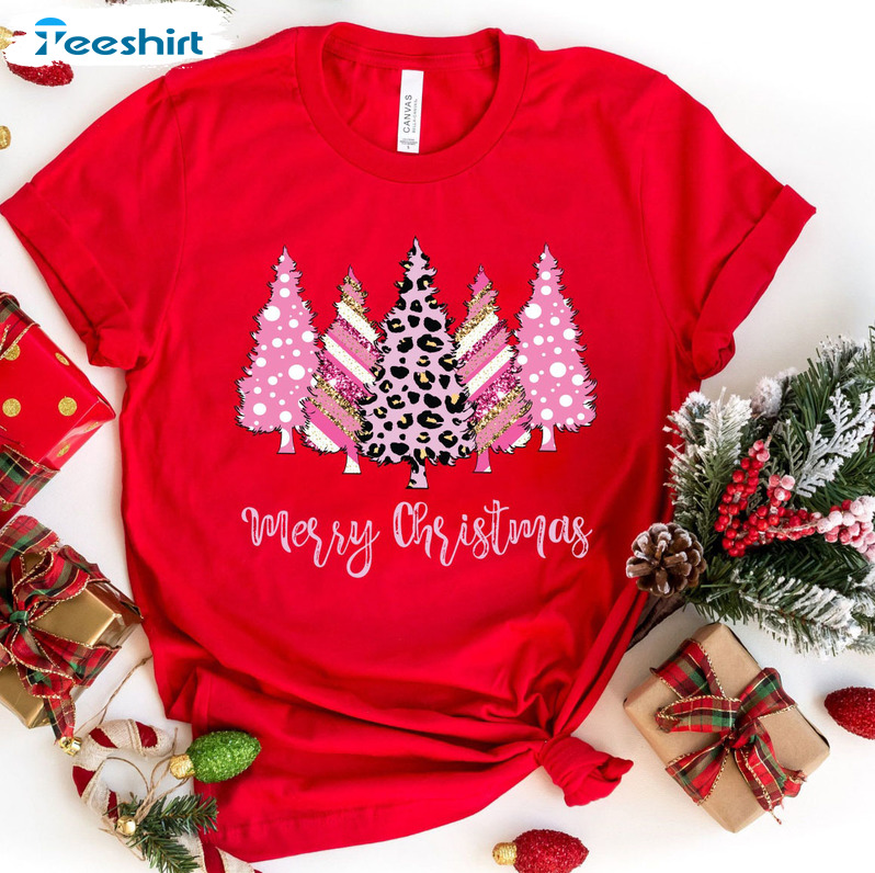 Merry Christmas Shirt, Leopard Christmas Tree Unisex T-shirt Short Sleeve