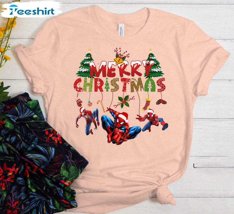 Merry Christmas Spiderman Shirt, Christmas Marvel Short Sleeve Sweater