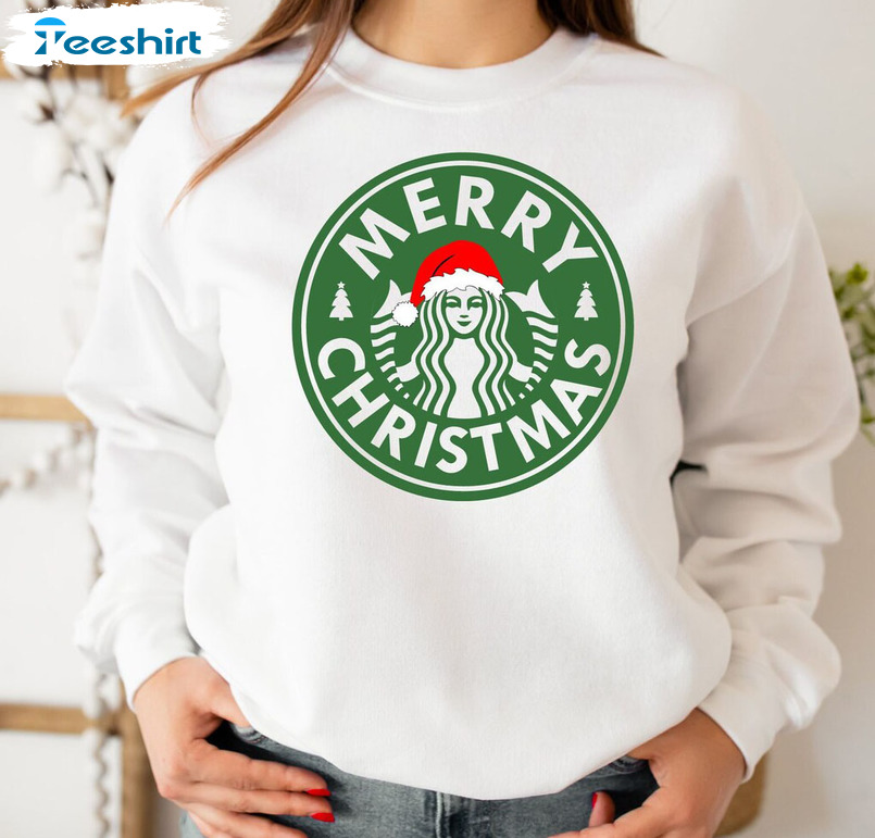 Merry Christmas Starbucks Shirt, Merry And Bright Crewneck Short Sleeve