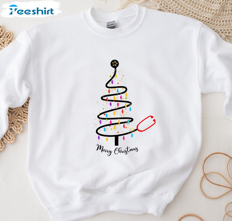 Merry Christmas Stethoscope Shirt, Nurse Stethoscope Unisex T-shirt Short Sleeve