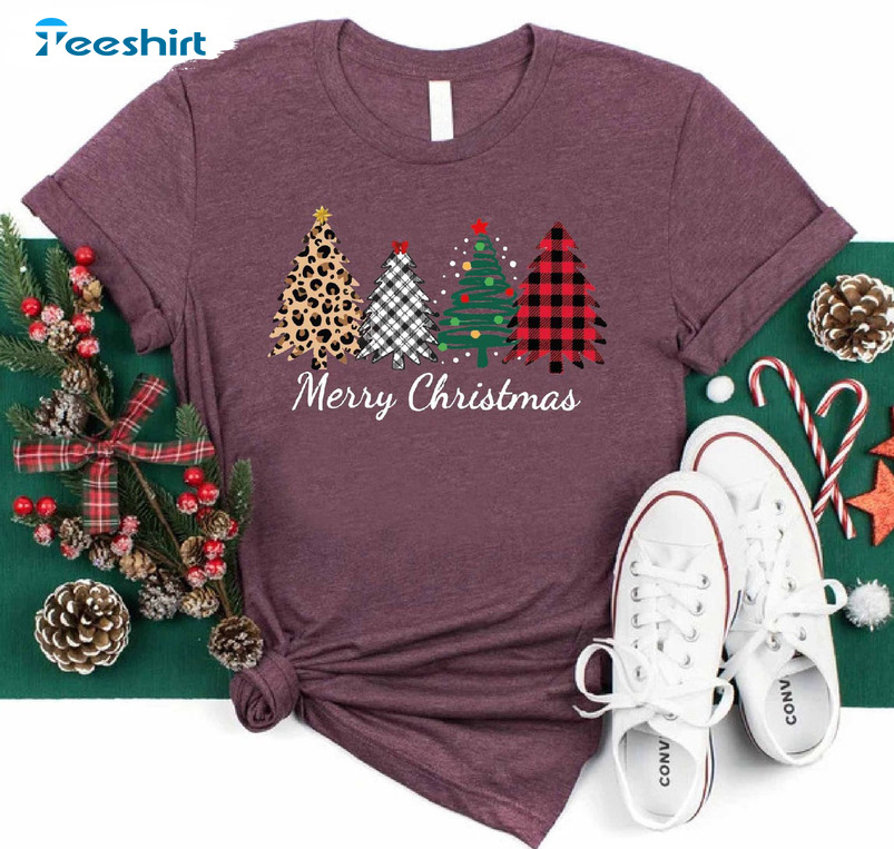 Merry Christmas Sweatshirt, Leopard Christmas Tree Unisex T-shirt Short Sleeve