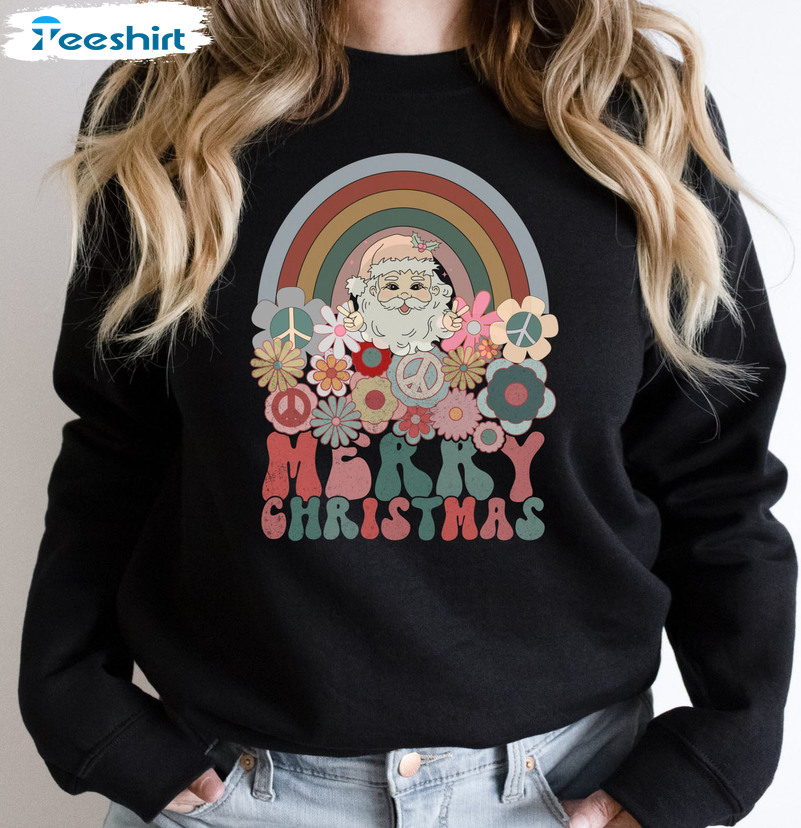 Merry Christmas Sweatshirt, Rainbow Christmas Unisex T-shirt Long Sleeve