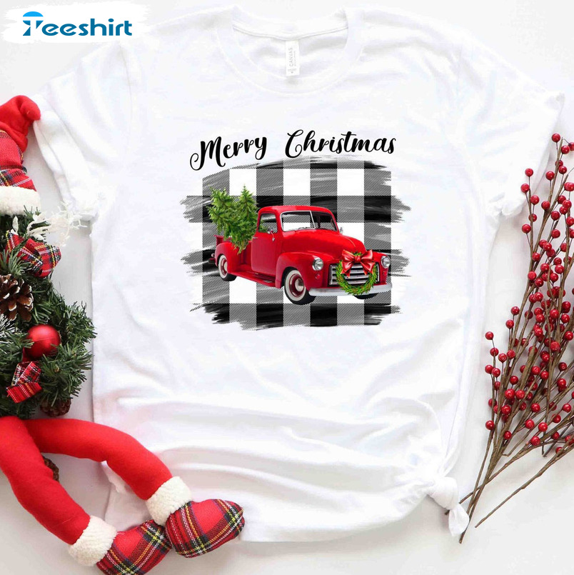 Merry Christmas Truck Shirt – Red Truck Sweatshirt Long Sleeve