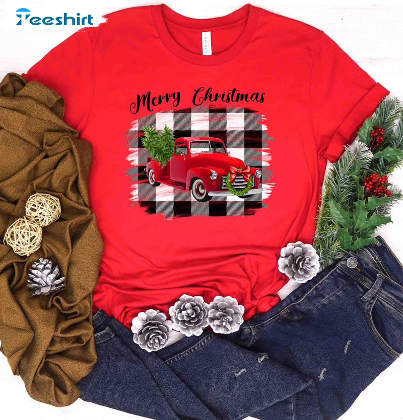 Merry Christmas Truck Shirt – Red Truck Sweatshirt Long Sleeve