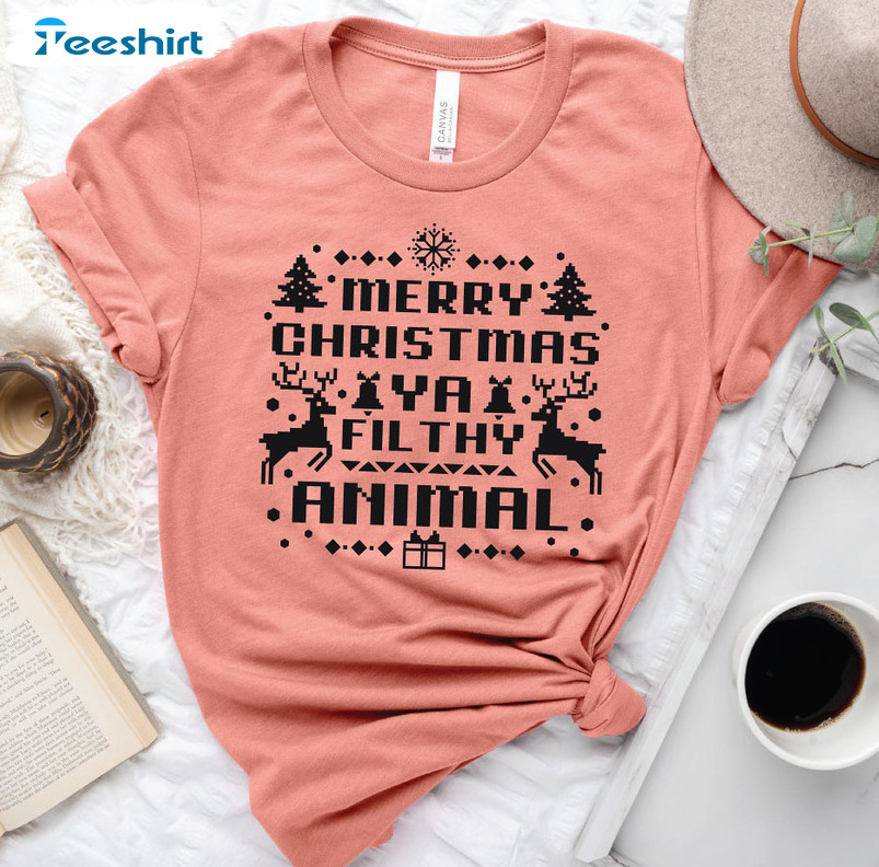 Merry Christmas Ya Filthy Animal Sweatshirt, Reindeer Sweatshirt Long Sleeve