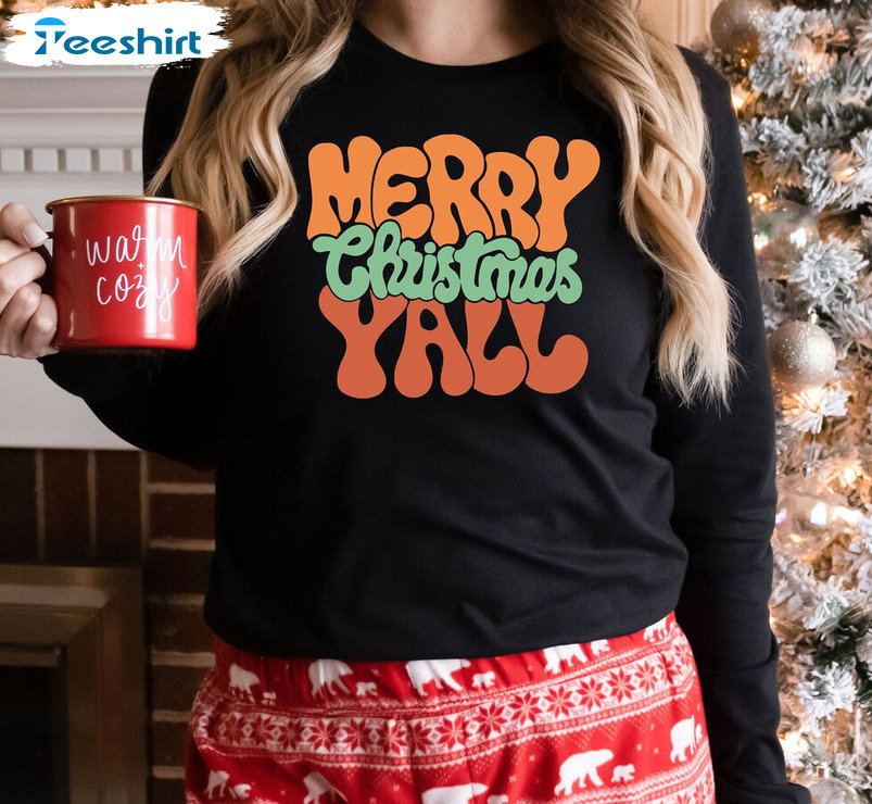 Merry Christmas Y’all Shirt – Matching Christmas Unisex Hoodie Long Sleeve