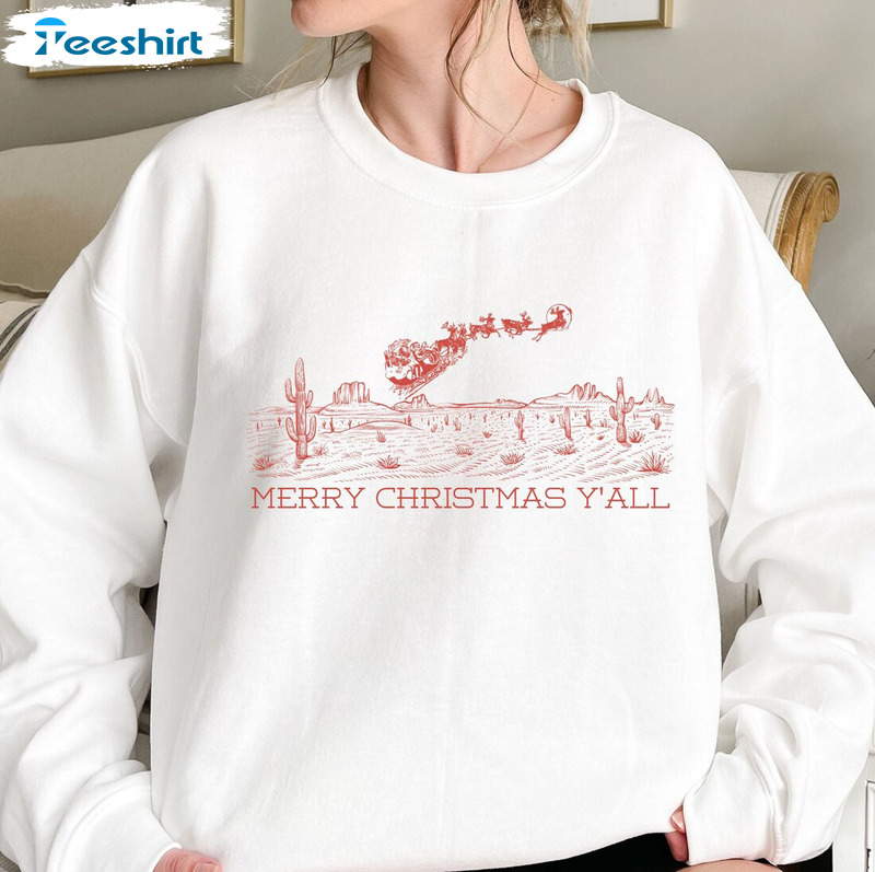 Merry Christmas Y’all Shirt – Western Christmas Unisex Hoodie Sweatshirt