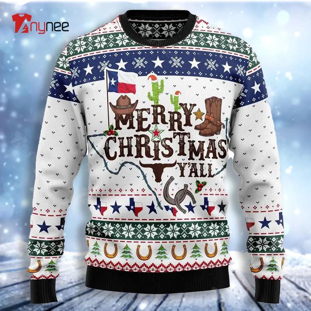 Merry Christmas Yall Texas Ugly Christmas Sweater- Best Christmas Gifts 2023