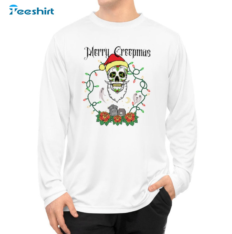 Merry Creepmas Vintage Shirt, Christmas Skull Short Sleeve Unisex T-shirt