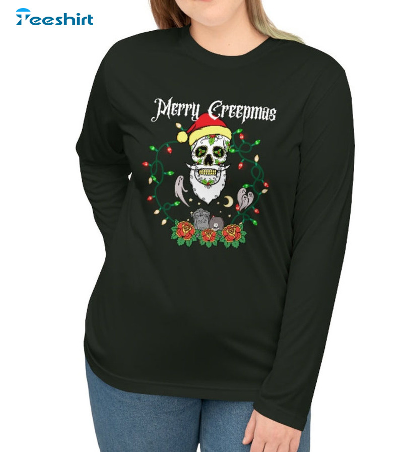 Merry Creepmas Vintage Shirt, Christmas Skull Short Sleeve Unisex T-shirt